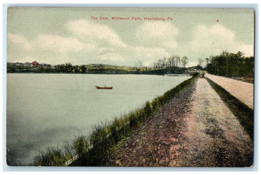 c1910's The Dam Wildwood Park Harrisburg Pennsylvania PA, Boat Antique Postcard