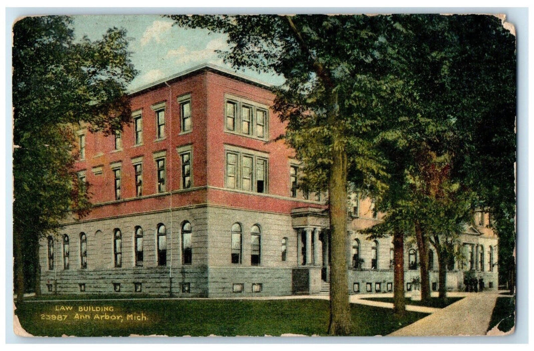 1909 Law Building Scene Street Ann Arbor Michigan MI Posted Antique Postcard