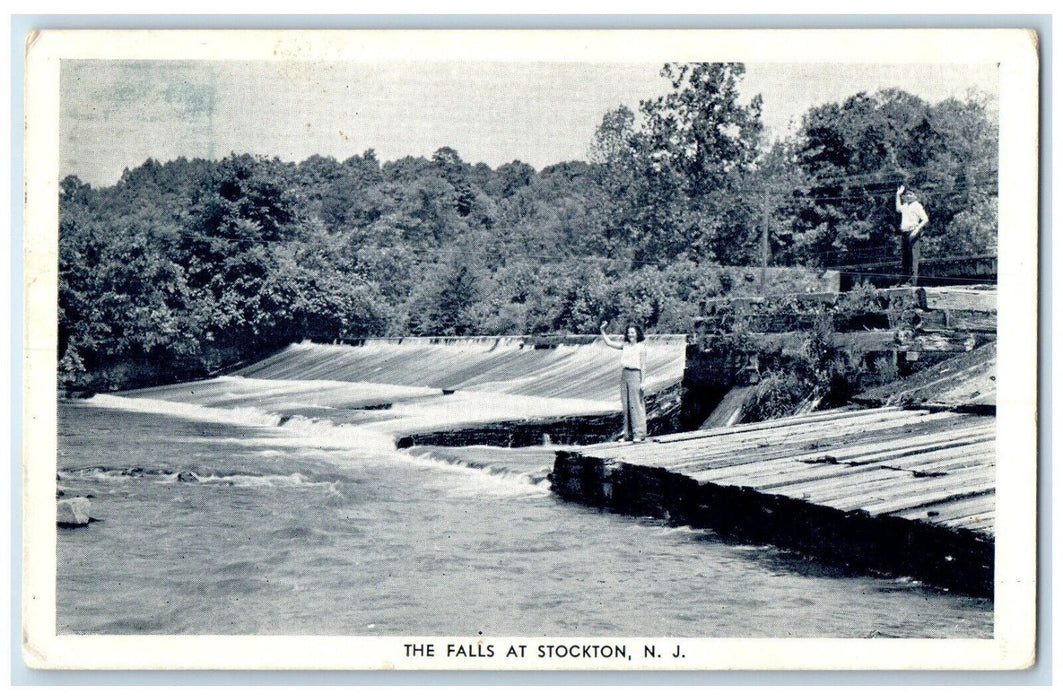 1949 View Of The Falls At Stockton New Jersey NJ, Waterfall Vintage Postcard