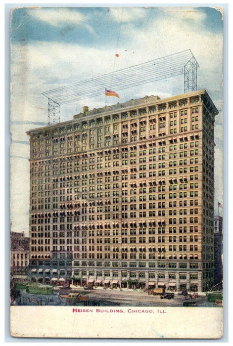 c1910's Heisen Building Street View Cars Chicago Illinois IL Antique Postcard