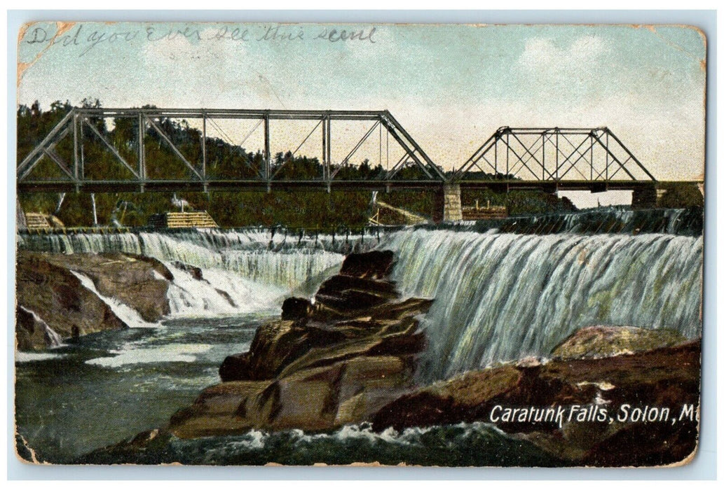 1907 View Of Caratunk Falls Solon Maine ME, Bridge Scene Waterfalls Postcard