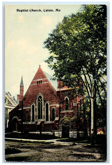 c1910's Baptist Church Scene Street Calais Maine ME Unposted Antique Postcard