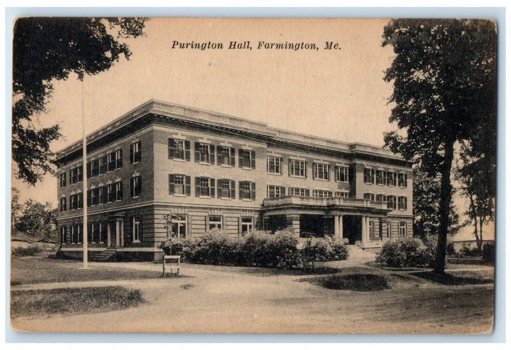 c1910's Purington Hall Building Scene Street Farmington Maine ME Postcard