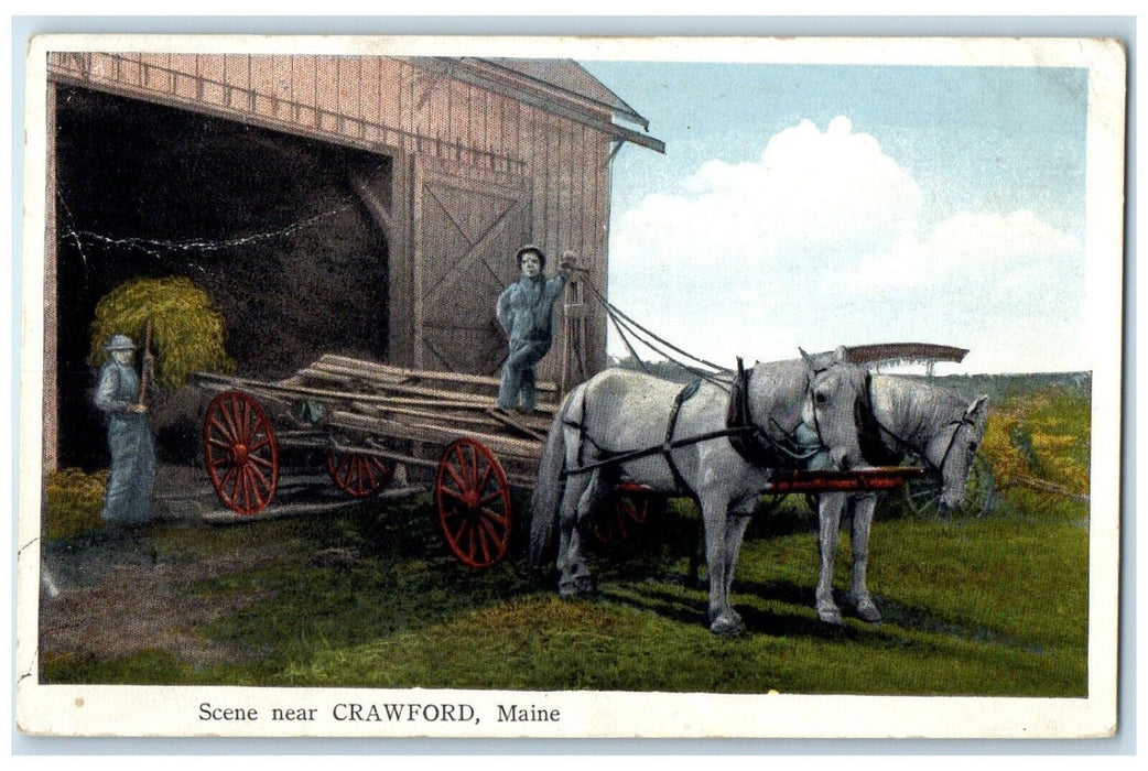 1919 Scene Near Crawford Alexander Maine ME, Horses Wagon Hay Antique Postcard