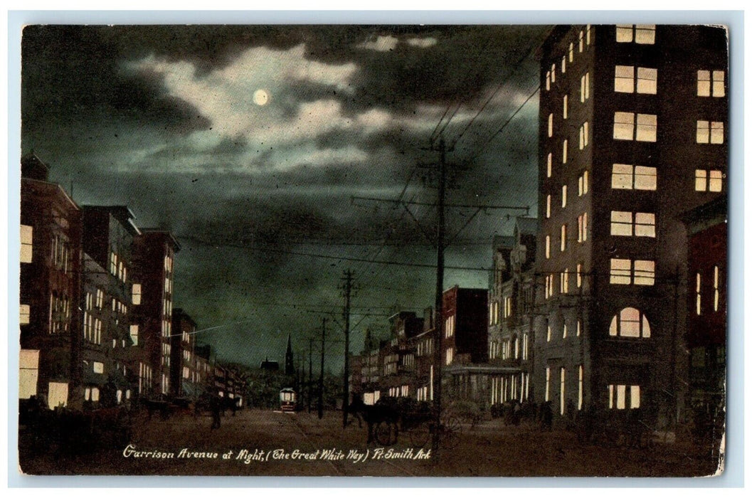 1910 Garrison Avenue Night Great White Moon Trolley Fort Smith Arkansas Postcard