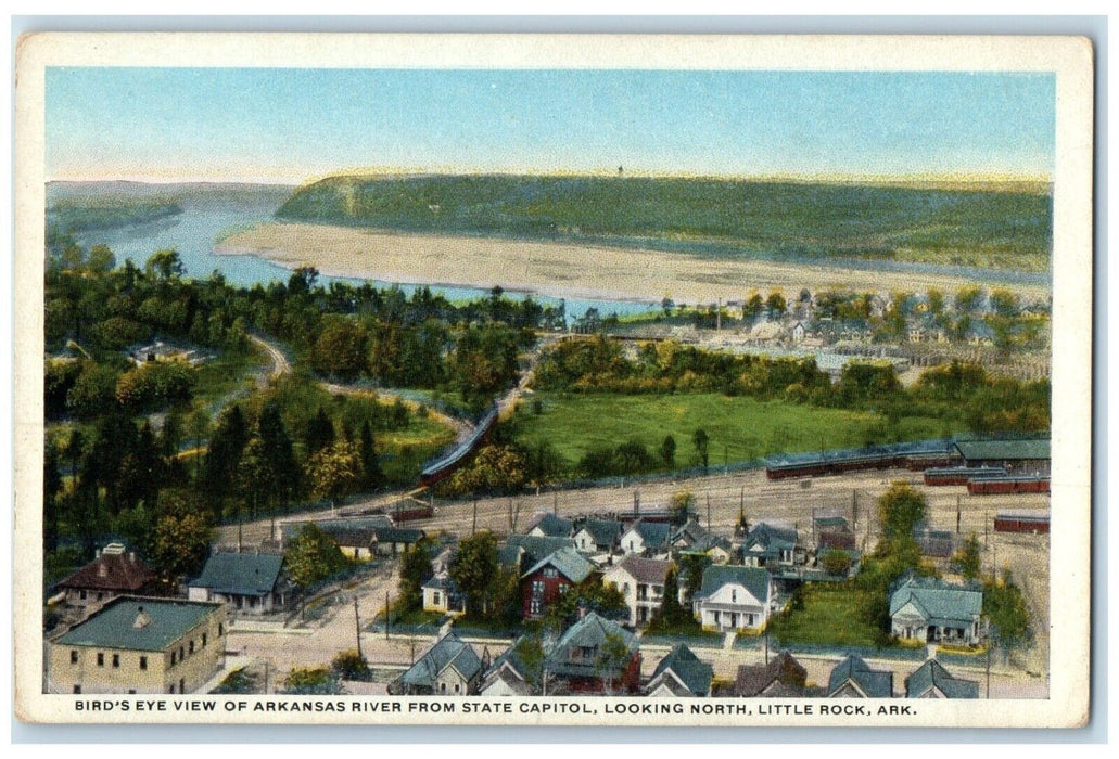 c1920 Birds Eye Arkansas River State Capitol Looking North Little Rock Postcard