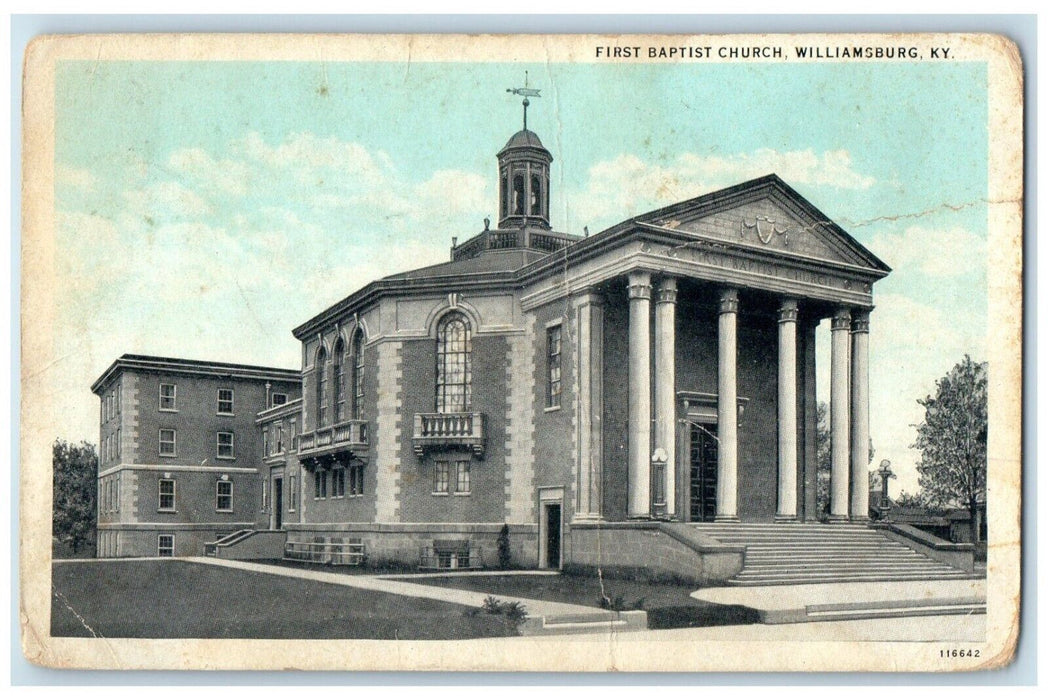 c1920 First Baptist Church Chapel Exterior Stairs Williamsburg Kentucky Postcard