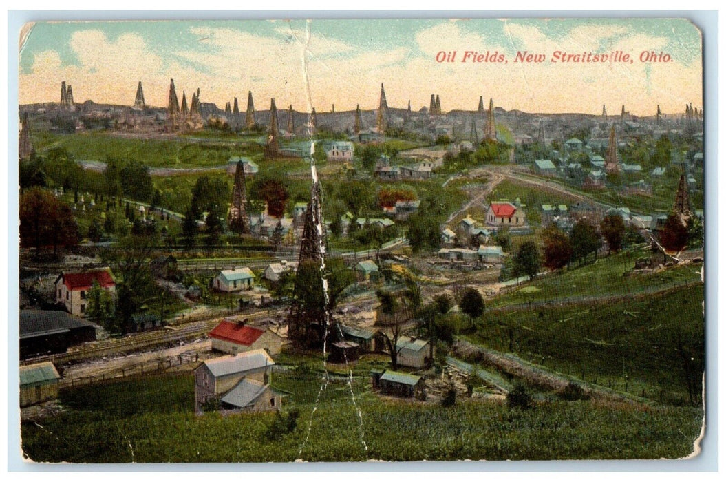 1915 Bird's Eye View Of Oil Fields New Straitsville Ohio OH Antique Postcard