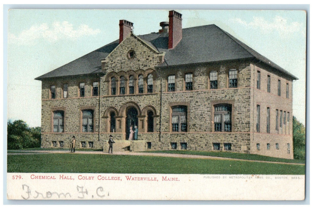 c1905 Chemical Hall Colby College Waterville ME Hand Cancel West Levant Postcard