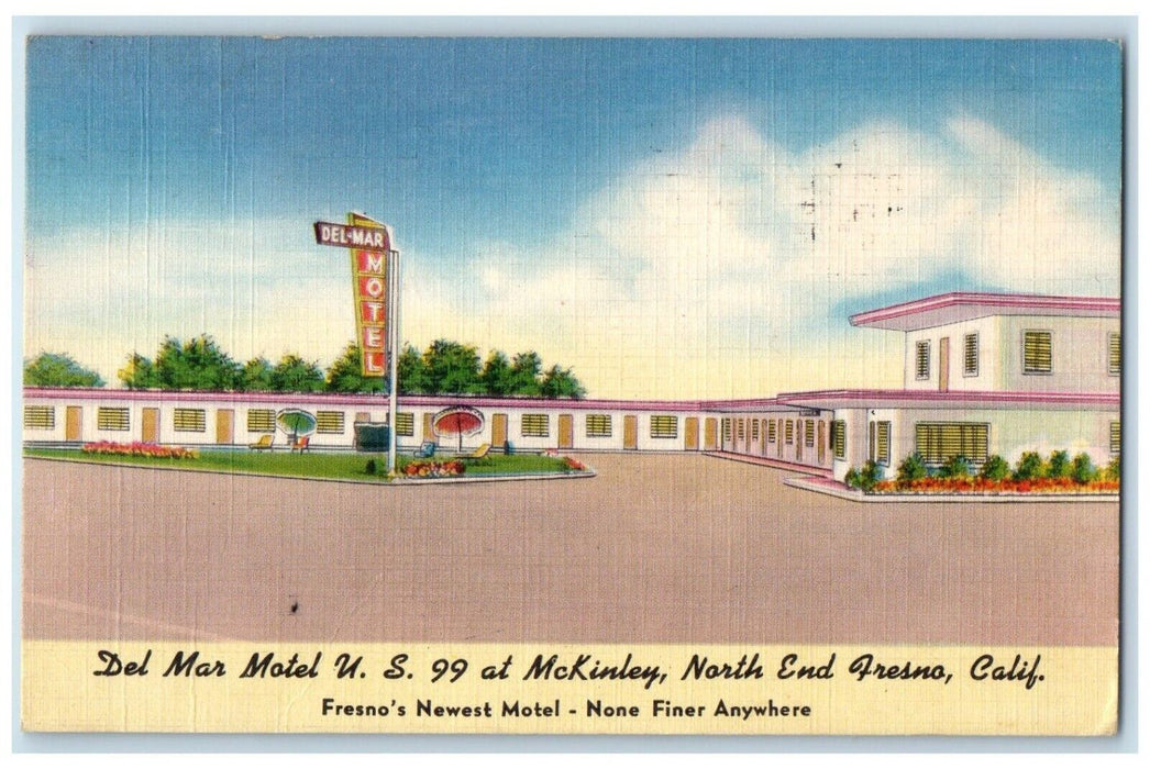 1951 Del Mar Motel US 99 At McKinley North End Fresno California CA Postcard