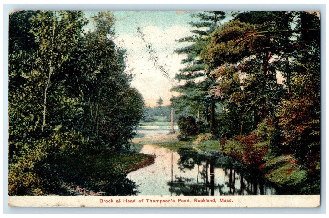 c1910 Brook at Head of Thompson's Pond Rockland Massachusetts MA Postcard