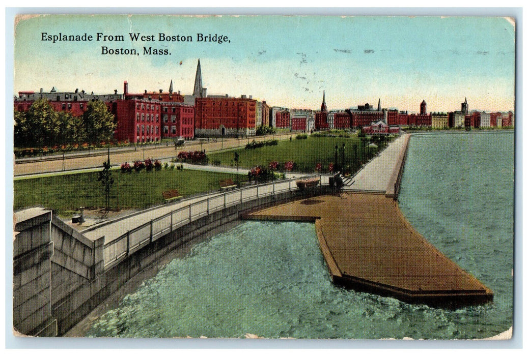 1915 Esplanade From West Boston Bridge Boston Massachusetts MA Postcard