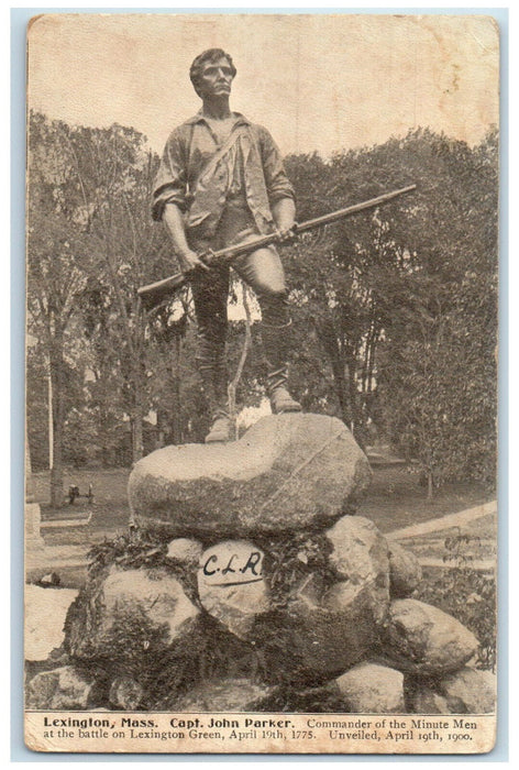 1907 Capt. John Parker Holding Gun Lexington Massachusetts MA Posted Postcard