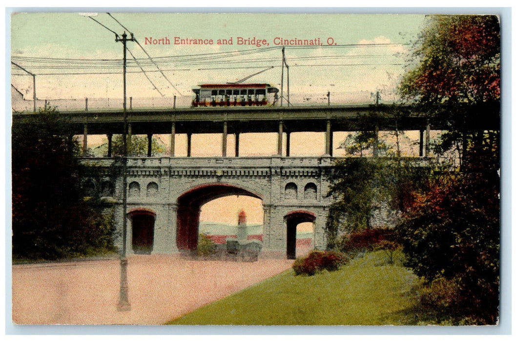 1915 North Entrance Train Bridge Cincinnati Ohio OH Posted Antique Postcard