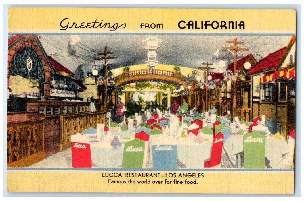 Greetings From California Lucca Restaurant Los Angeles Dining Room Postcard