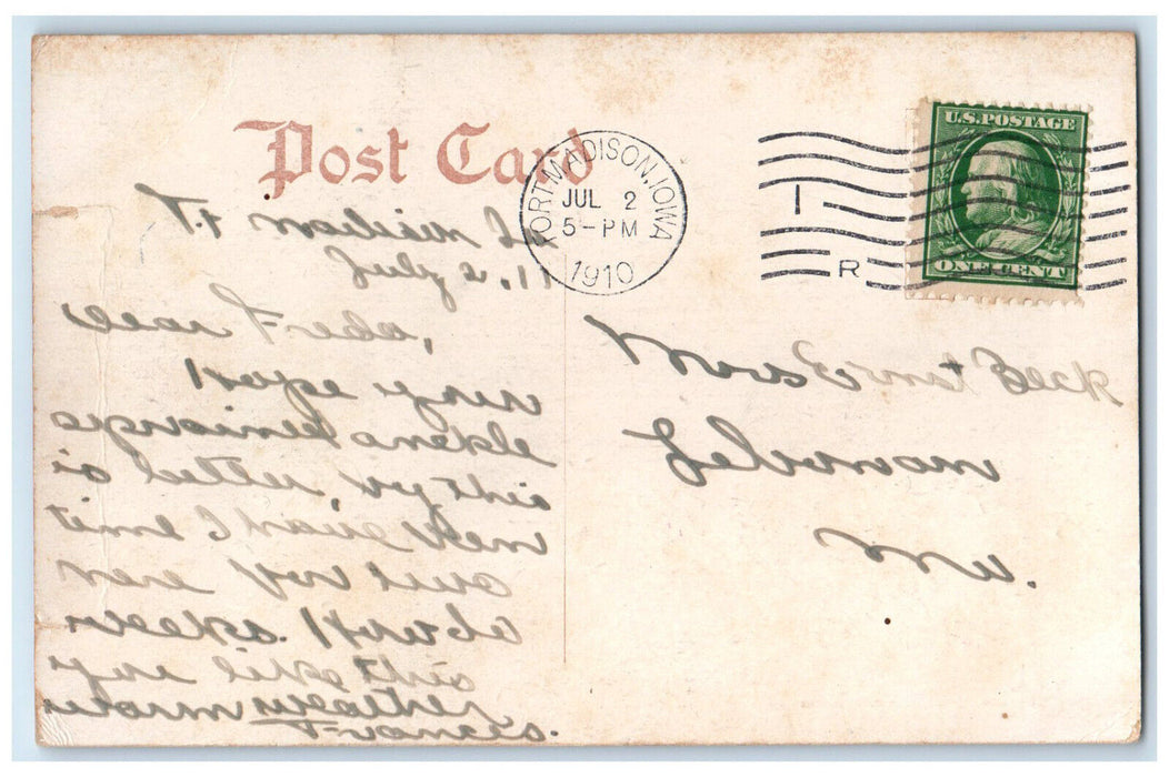 1910 Bird's Eye View Fort Tower Building Madison Iowa IA Antique Posted Postcard