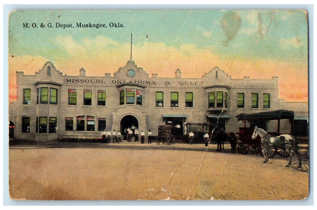 c1910 Missouri Oklahoma & Gulf Depot Muskogee Oklahoma OK Morris OK Postcard