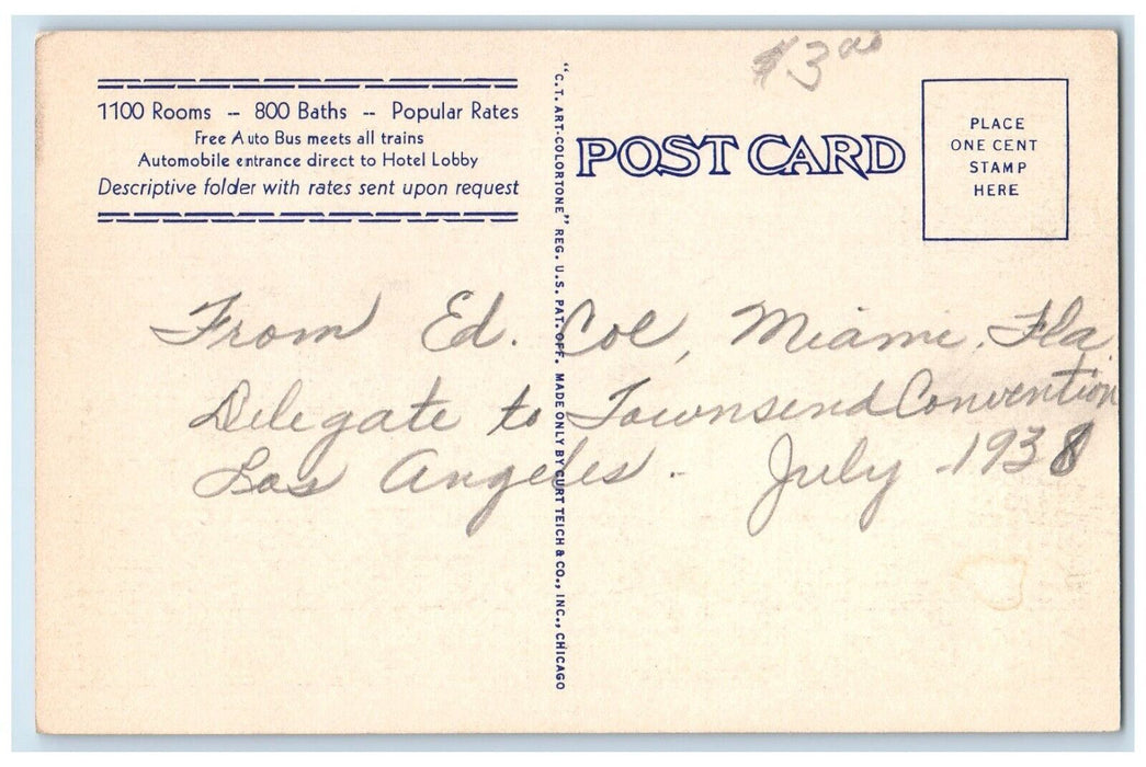 c1930's Mezzanine Parlor New Rosslyn Hotels Los Angeles California CA Postcard