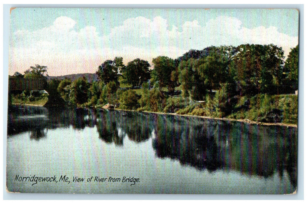 c1910 View of River from Bridge Norridgewock Maine ME Antique Postcard