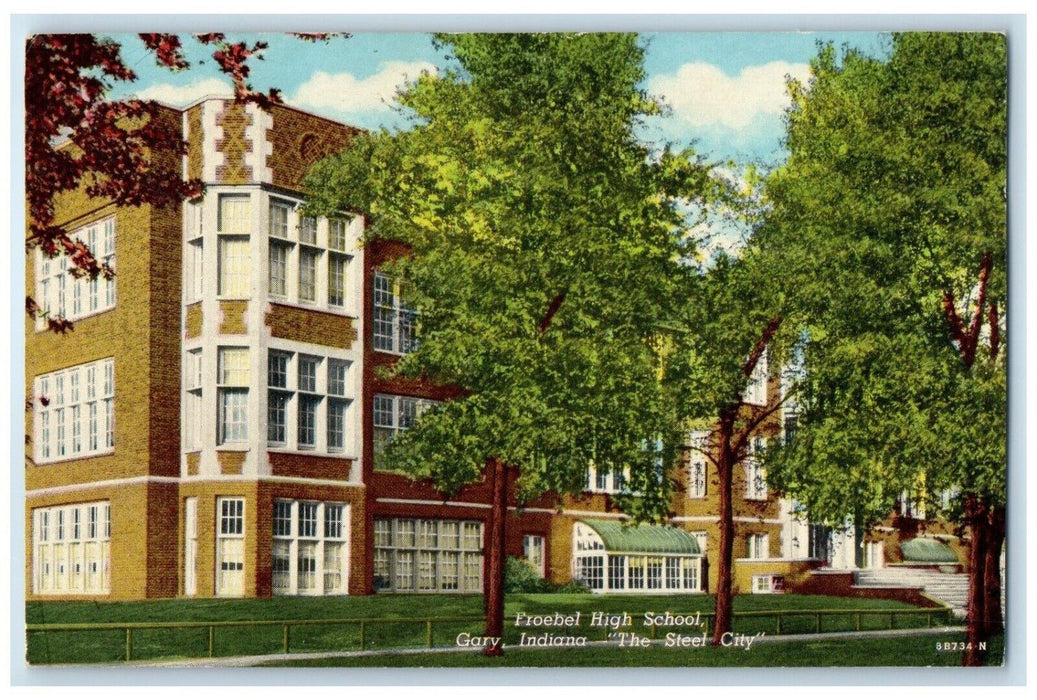 c1930's Froebel High School Gary Indiana IN, The Steel City Vintage Postcard