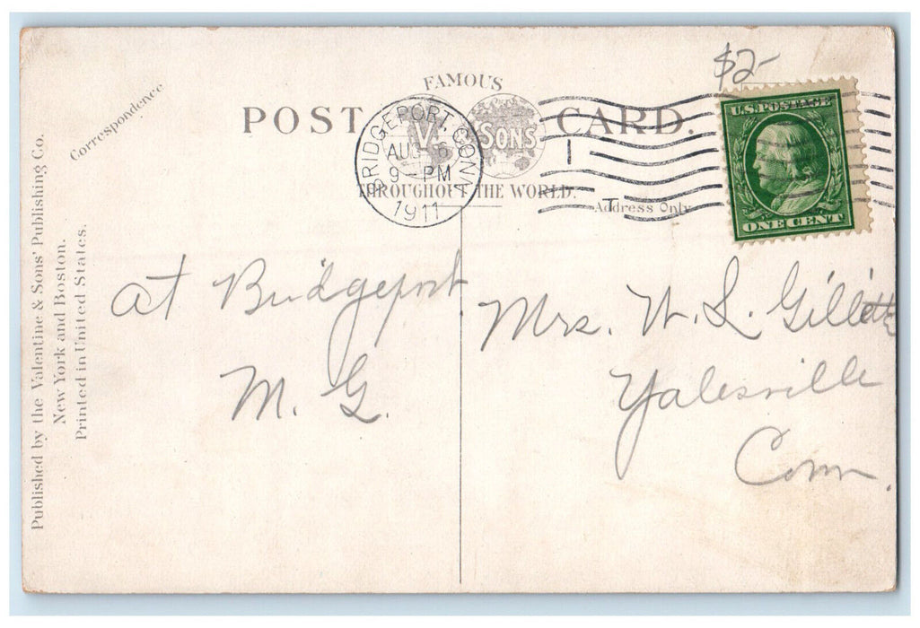 1911 New Congress Street Bridge from Railroad Bridge Brigeport CT Postcard