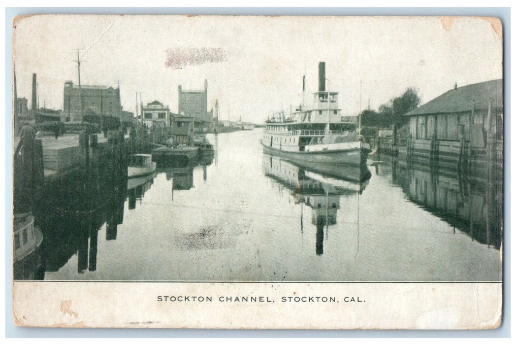 1908 Stockton Channel Stockton California CA Steamboat East Corinth ME Postcard