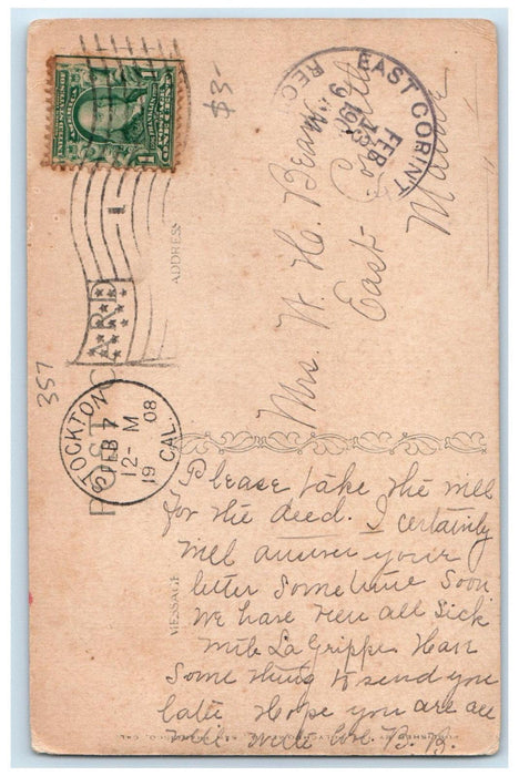 1908 Stockton Channel Stockton California CA Steamboat East Corinth ME Postcard