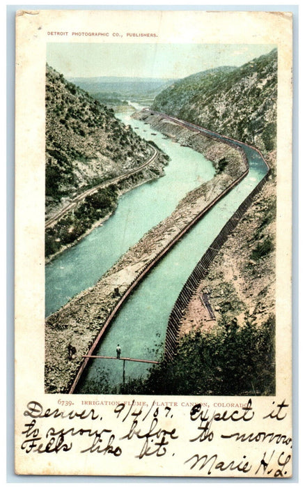 1907 Irrigation Flume Platte Canyon Colorado CO Antique Posted Postcard