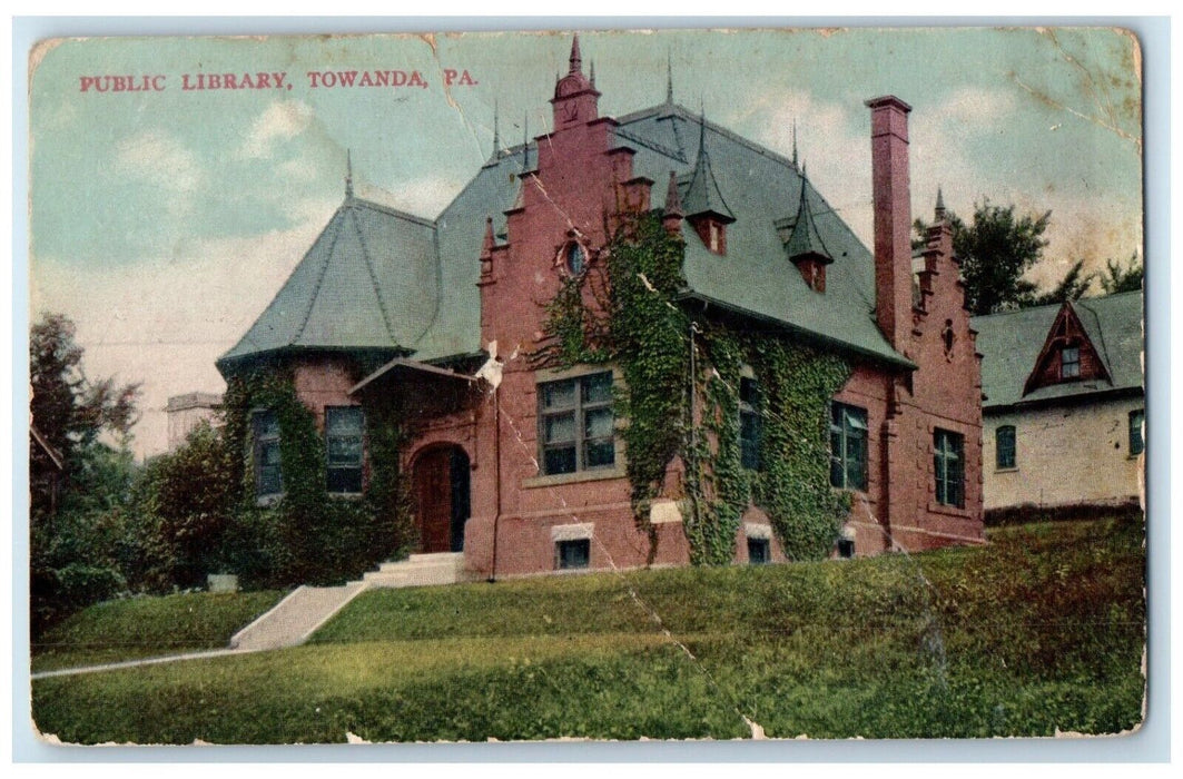 c1910's Public Library Building Towanda Pennsylvania PA Posted Antique Postcard