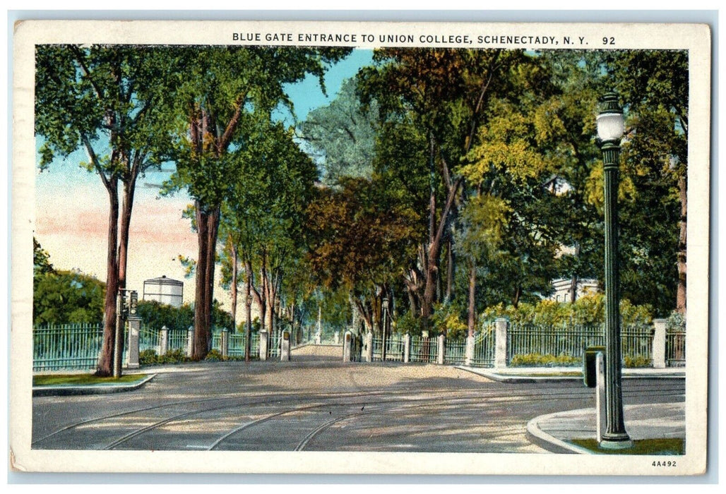 1936 Blue Gate Entrance To Union College Schenectady New York NY Posted Postcard