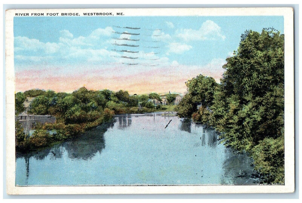 c1910's View Of River From Foot Bridge Westbrook Maine ME Antique Postcard