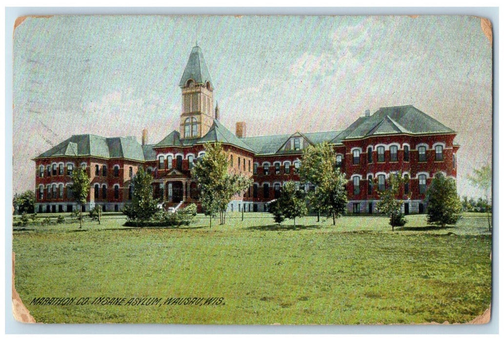 1908 Marathon Co. Insane Asylum Building Wausau Wisconsin WI Antique Postcard