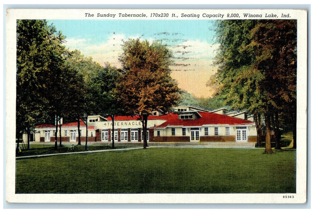 1938 The Sunday Tabernacle Winona Lake Indiana IN Vintage Posted Postcard