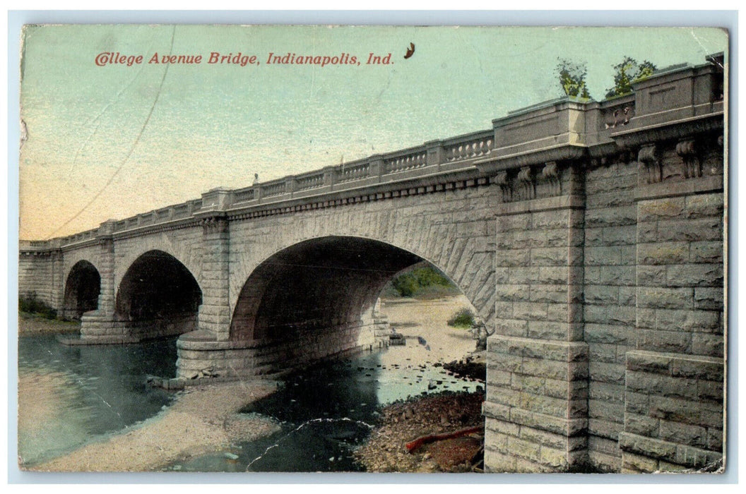 1913 College Avenue Bridge Indianapolis Indiana IN Antique Posted Postcard