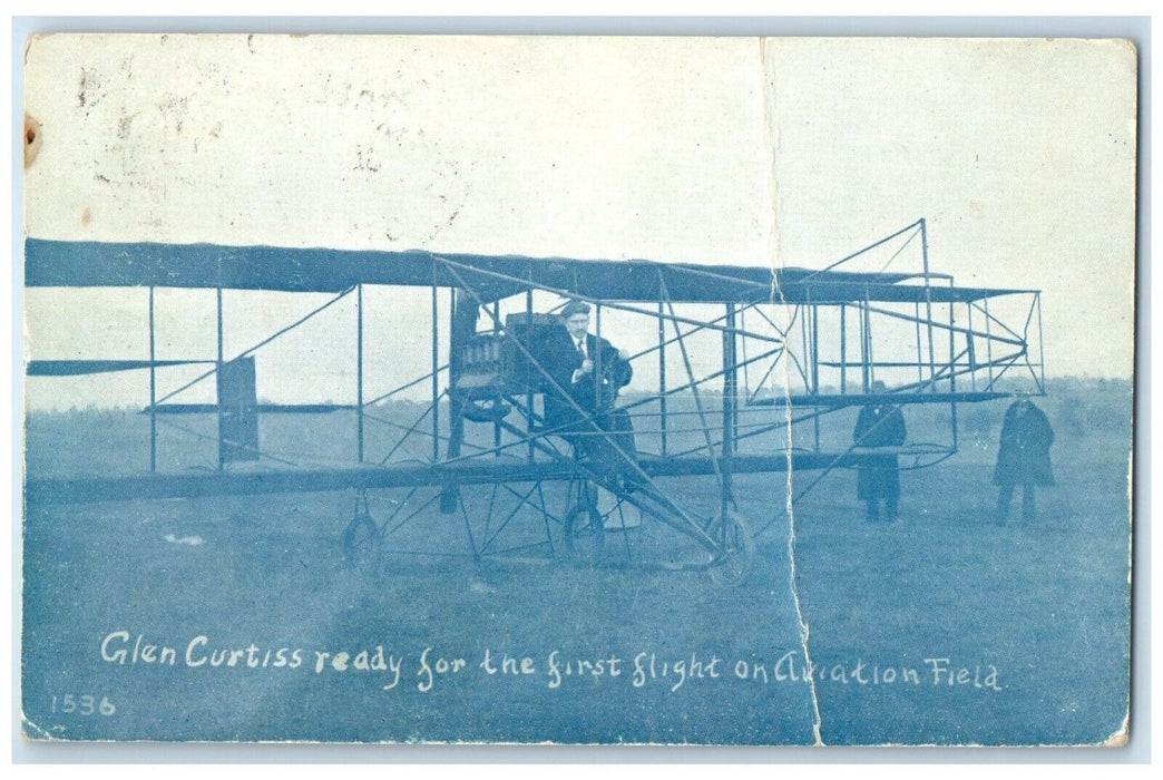 1910 Glen Curtiss On Aviation Field Saw Airship Los Angeles CA Antique Postcard