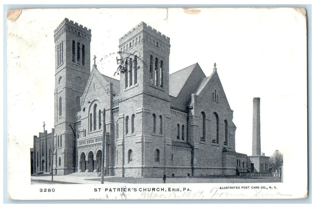 1907 St. Patrick's Church Erie Pennsylvania PA Posted Antique Postcard