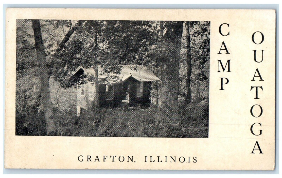 c1910's Camp Ouatoga Grafton Illinois IL, Cabin House Forest Antique Postcard
