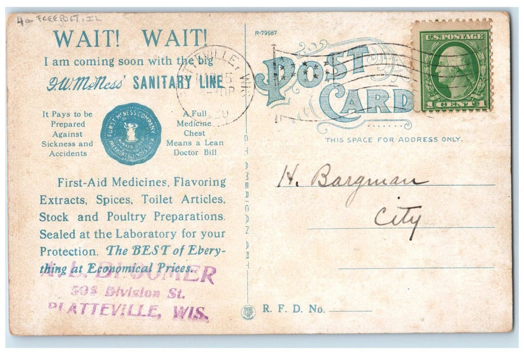 Furst McNess Company Sunlight Laboratory Sanitary Products Freeport IL Postcard