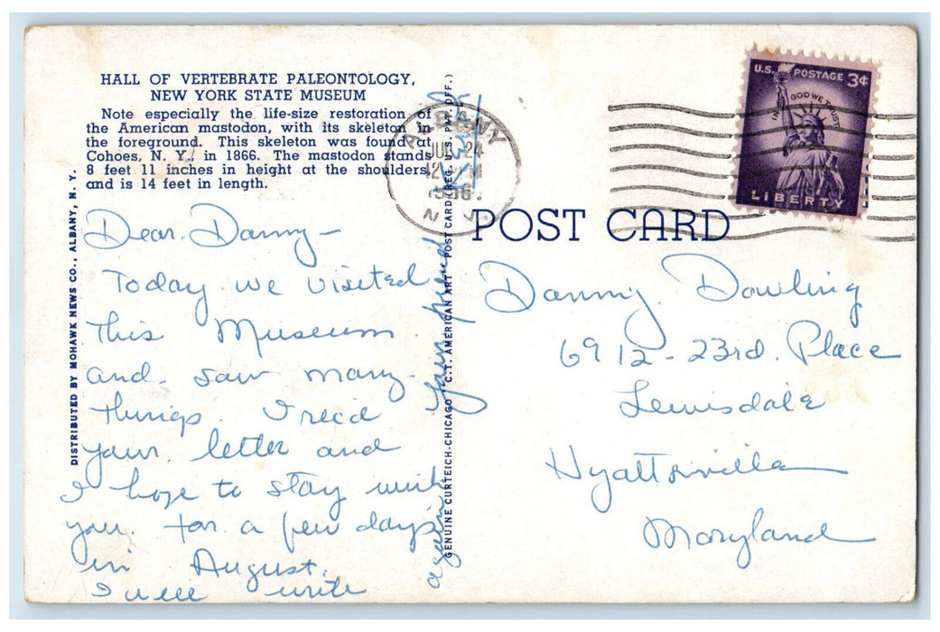 1956 Hall of Vertebrate Paleontology State Museum Albany New York NY Postcard