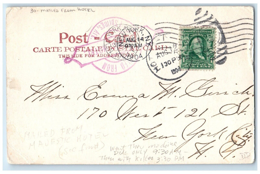 Majestic Hotel Building Horse Carriage Hot Springs AR Mail From Hotel Postcard