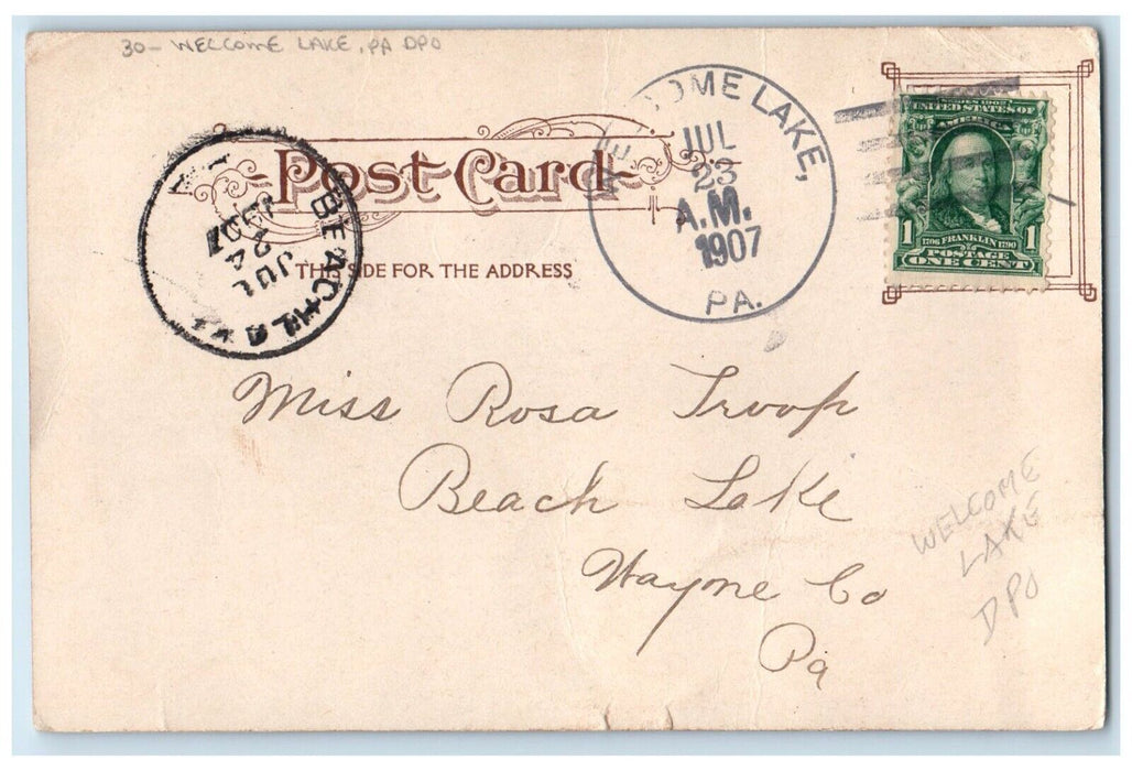 1907 Bath House Row Hot Springs Arkansas AR, Welcome Lake PA DPO Posted Postcard