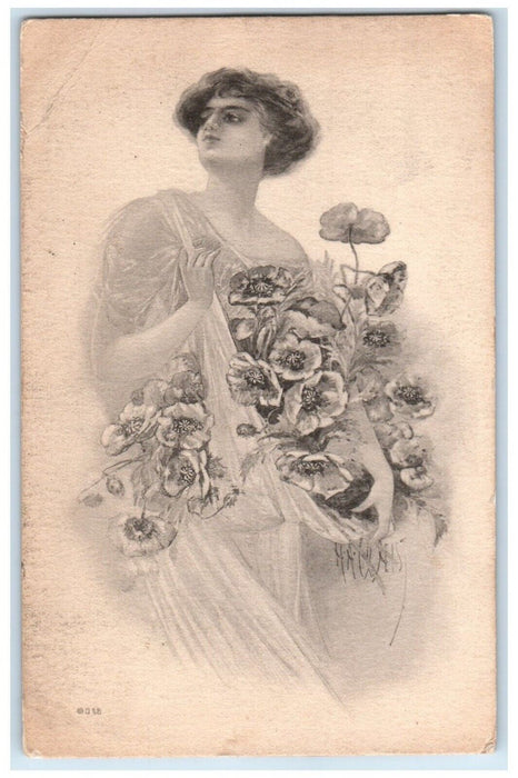 c1910's Pretty Woman With Flowers Stilwell Kansas KS Posted Antique Postcard