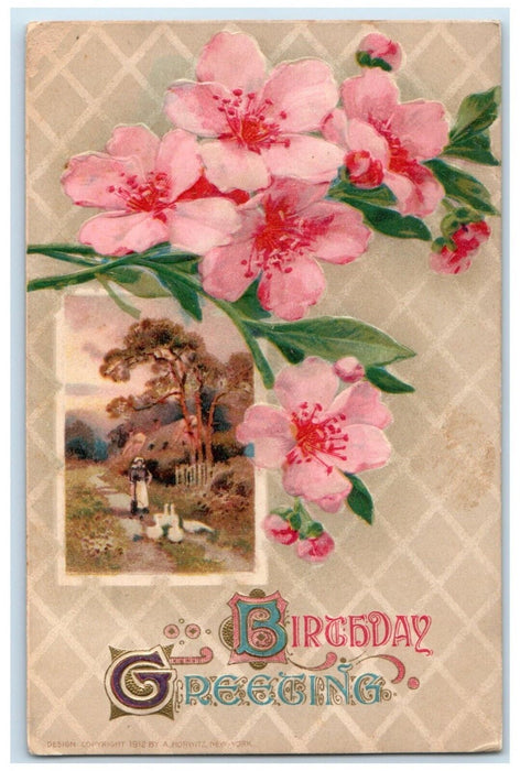 1914 Birthday Greetings Flowers Embossed Diamond Springs Kentucky KY Postcard