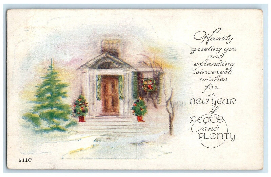 1921 New Year House And Pine Tree Flowers Shelbyville Kentucky KY Postcard