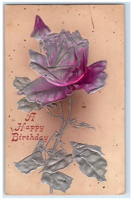 1909 Happy Birthday Flowers Airbrushed Embossed De Soto Kentucky KY Postcard