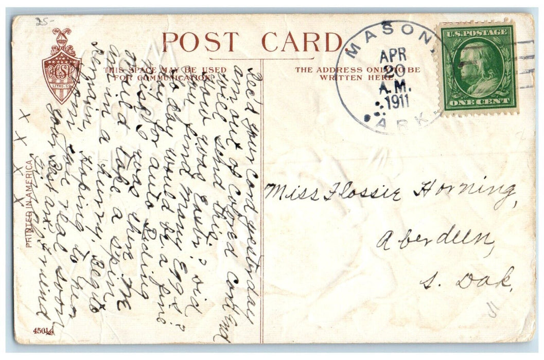 1911 Happy Returns Of The Day Roses Flowers Embossed Mason Arkansas AR Postcard