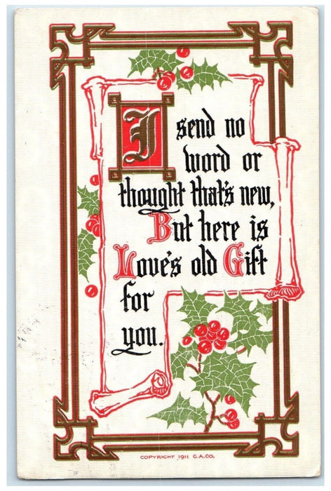 1912 Motto Saying Holly Berries Gibson Ferguson Kentucky KY Antique Postcard