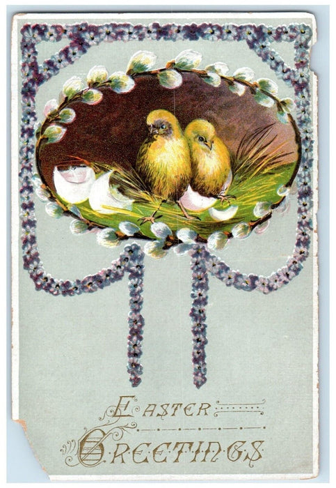 1908 Easter Greetings Hatched Egg Chicks Pipe Berry Philadelphia PA Postcard