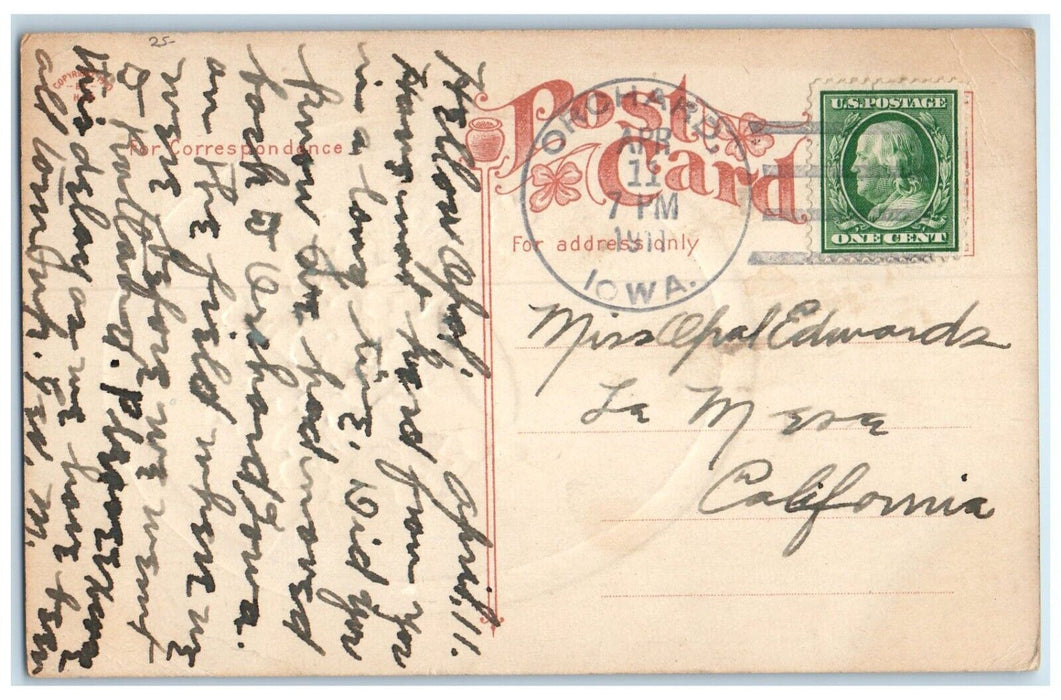 1910 Merry Christmas Ringing Bells Holly Berries Casey Iowa IA Embossed Postcard
