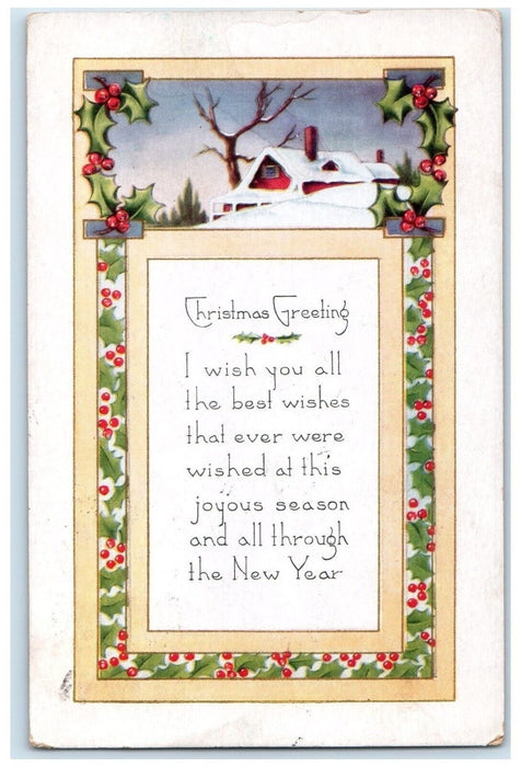 1920 Christmas Greeting Message Holly Berries Winter Whiting Iowa IA Postcard